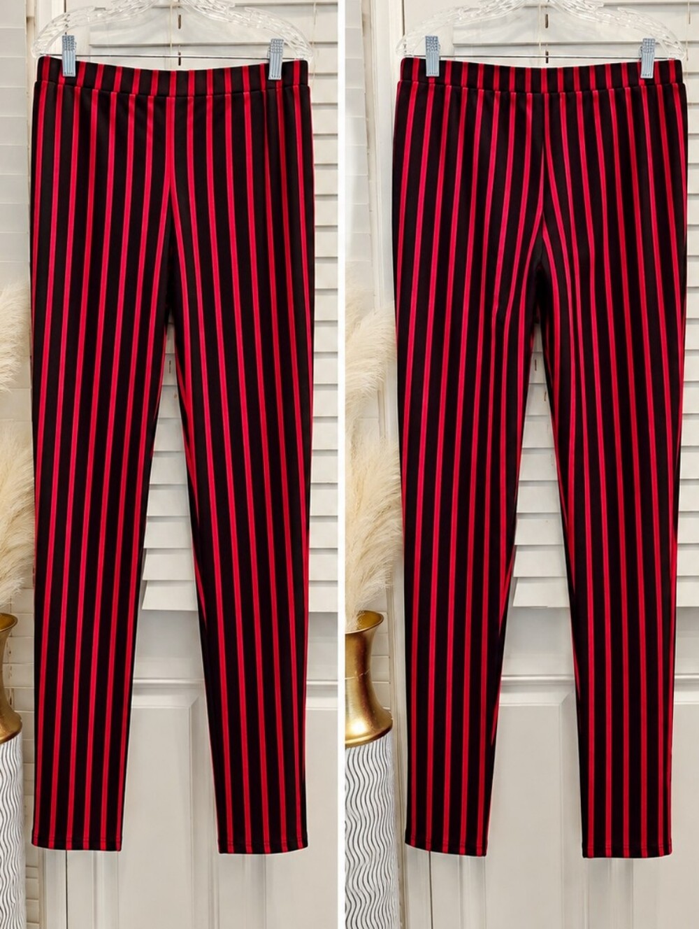 Olsenboye Black and Red Vertical Stripe Leggins